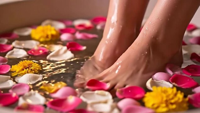 Relaxing Foot Spa with Flowers and Petals for Wellness.