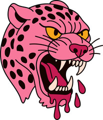 Angry Pink Leopard with Yellow Eyes and Dripping Teeth Design