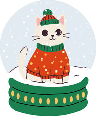 Cute cat in a snow globe with winter sweater