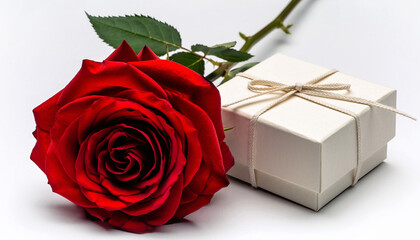 Elegant Red Rose and White Gift Box A Symbol of Love and Appreciation.