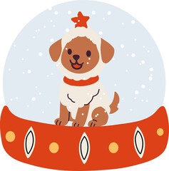 Puppy in a snow globe with a star on its head