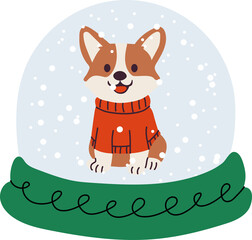 Corgi dog wearing a red sweater inside a snow globe