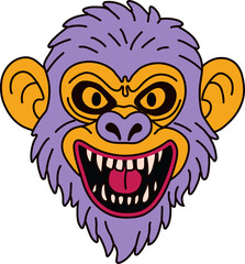 Fierce Cartoon Monkey Head with Intense Expression Design