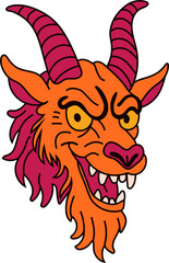 Angry Demon Head with Spiraled Horns and Sharp Teeth Design
