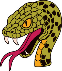 Menacing Snake Head with Scales, Yellow Eyes, and Red Tongue