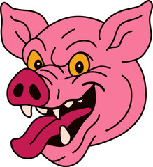Bold Pink Pig with Menacing Eyes and Wild Tongue