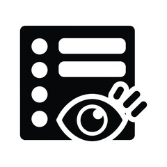 Data visualization icon showing eye and list isolated on