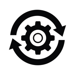 Black gear icon with circular arrows isolated on