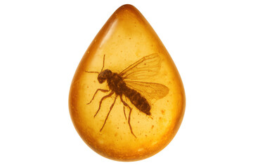 Ancient insect trapped in amber, offering a glimpse into prehistoric life and geological time, transparent background