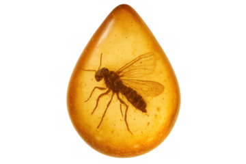 Ancient insect trapped in amber, offering a glimpse into prehistoric life and geological time, transparent background