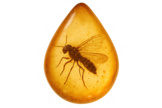 Ancient insect trapped in amber, offering a glimpse into prehistoric life and geological time, transparent background