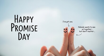 Happy Promise Day message with cute finger characters holding each other