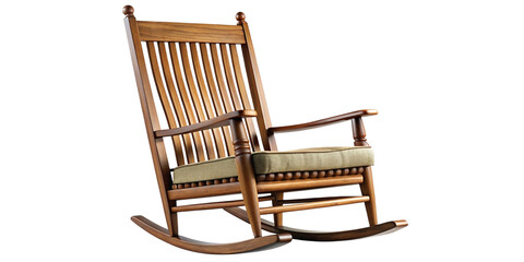 Classic wooden rocking chair with green cushion for comfort