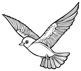 Obraz premium Cartoon outline of a bird flying with wings spread wide