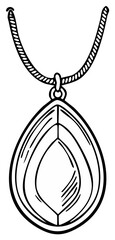 Hand drawn sketch of an elegant teardrop pendant necklace in a simple black and white line art style