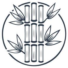 Stylized Bamboo Stalks Inside Circle with Leaves Oriental Asian Plant Symbol