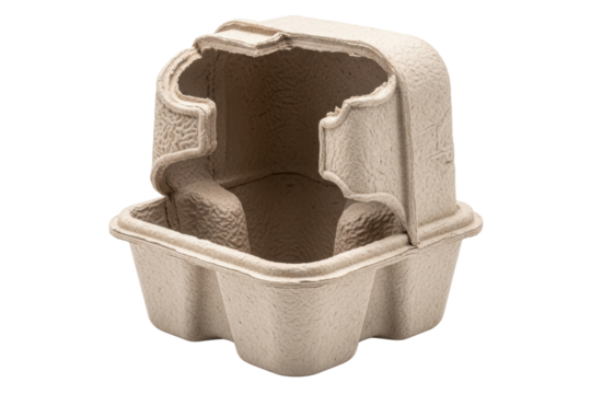 Molded pulp drink carrier holding takeout coffee cups on a transparent background