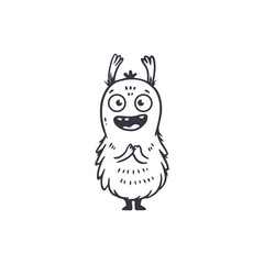 cute cartoon monster isolated on white background for coloring pages, magazines. Alien, Funny character. Sketch, doodle. Vector illustration