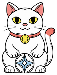 Obraz premium Cartoon Lucky Cat Symbol: Japanese Maneki Neko Statue Illustration