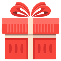 Red gift box with a decorative ribbon and bow icon for holiday and celebration concepts