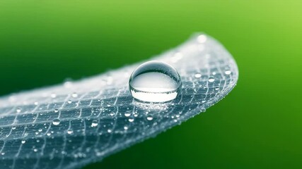 Single dew droplet resting on a delicate leaf surface with fine texture and soft green tones creating a calm and refreshing natural macro moment - Powered by Adobe