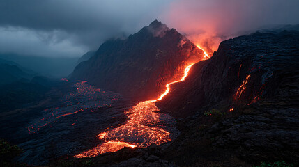 Fototapeta premium Coffee Cup by Campfire at Sunset Outdoor Nature Adventure Relaxation Scene