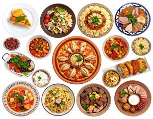 A variety of Mediterranean dishes and appetizers arranged on a table for a shared meal experience