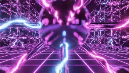 Cybernetic scene with energy flows, glowing lines, and spherical structures - Powered by Adobe