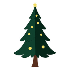Cute Christmas tree with decorative balls and garlands. Hand drawn vector illustration.