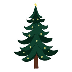 Cute Christmas tree with decorative balls and garlands. Hand drawn vector illustration.
