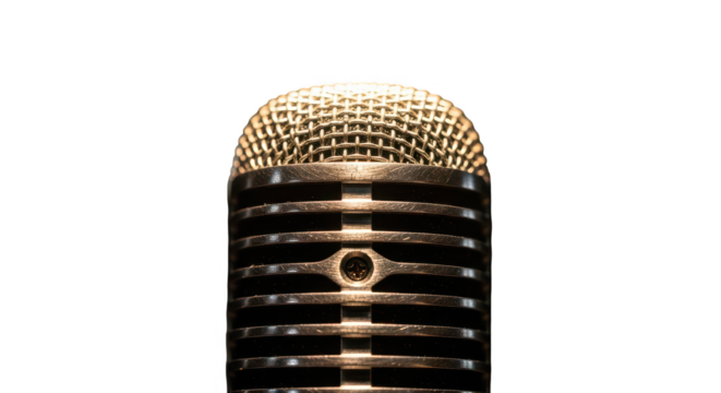 Close up of a vintage retro style microphone isolated on white background - Powered by Adobe