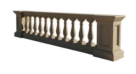 Stone balustrade section with classical balusters isolated on white background