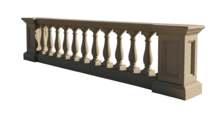 Stone balustrade section with classical balusters isolated on white background