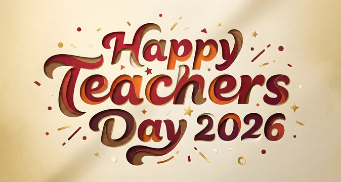 Happy teachers day 2026 celebration with confetti and warm tones