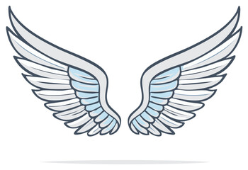 Obraz premium Illustration of Open Angel Wings with Feathers, Flying Spirit Symbol Icon