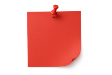 Red blank sticky note with pushpin providing space for important messages and reminders on transparent background