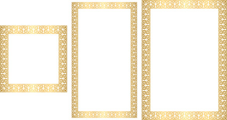 Golden Kazakh ornamental frames 1x1, 9x16, A4 Set 02
