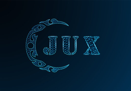 Low poly letter logo JUX design. JUX letter logo low poly vector design on blue color gradient background. JUX logo low poly design
