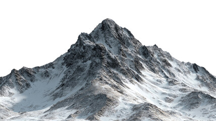 Mountain landscape with snow covering rugged peaks and natural terrain showing bright winter scenery and detailed outdoor textures isolated on white background