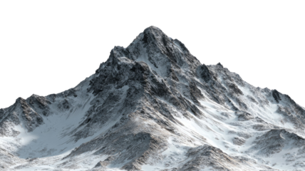 Mountain landscape with snow covering rugged peaks and natural terrain showing bright winter scenery and detailed outdoor textures isolated on white background