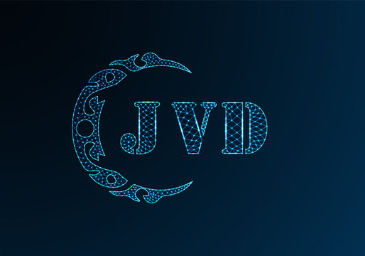 Low poly letter logo JVD design. JVD letter logo low poly vector design on blue color gradient background. JVD logo low poly design