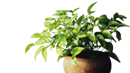  Green plant in simple pot showing fresh natural foliage with vibrant organic detail and clean structure isolated on white background