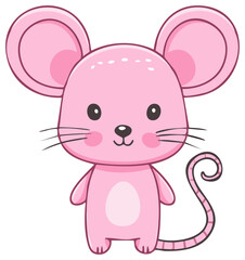 Pink cartoon mouse illustration with big ears and curly tail