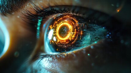 AI-enhanced Human Eye with Digital HUD Overlay