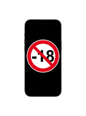 Ic&ocirc;ne d&rsquo;avertissement &ndash;18 affich&eacute;e sur un smartphone : signal&eacute;tique de contenu r&eacute;serv&eacute; aux adultes