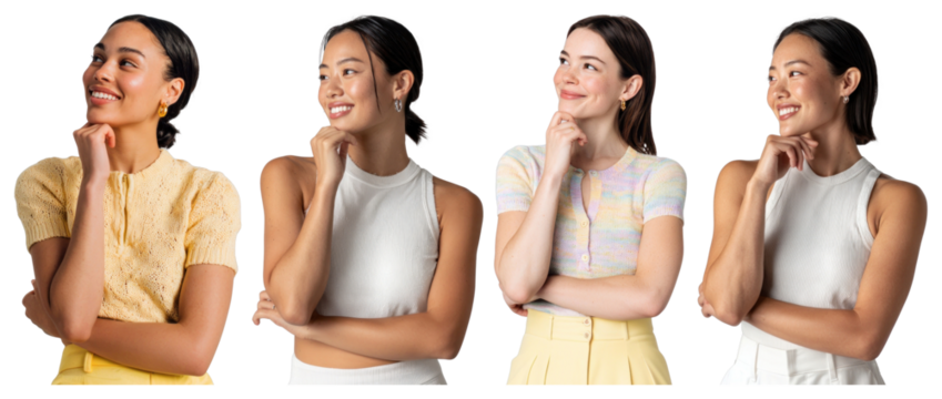 Diverse women pondering ideas