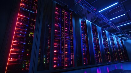 Fototapeta premium AI-driven Futuristic Supercomputer Processing Immense