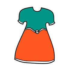 Simple teal and orange two tone dress illustration