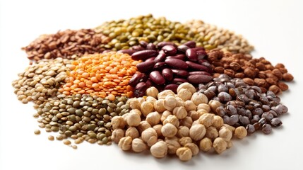 Colorful dried pulses arranged as a healthy food collection