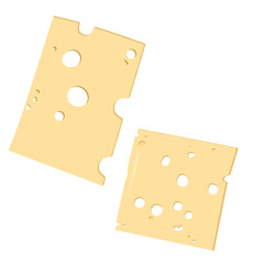 Two slices of emmental cheese in flat style